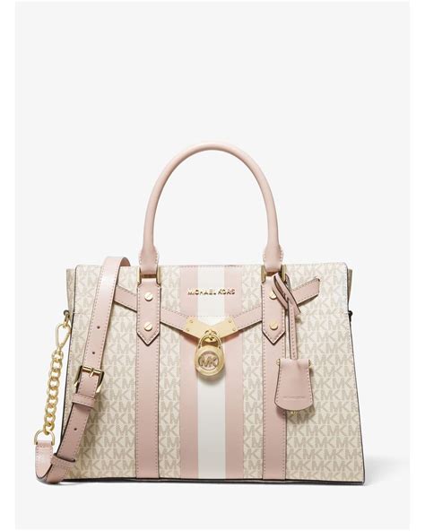 michael michael kors nouveau hamilton large logo stripe satchel|Michael Kors nouveau Hamilton bag.